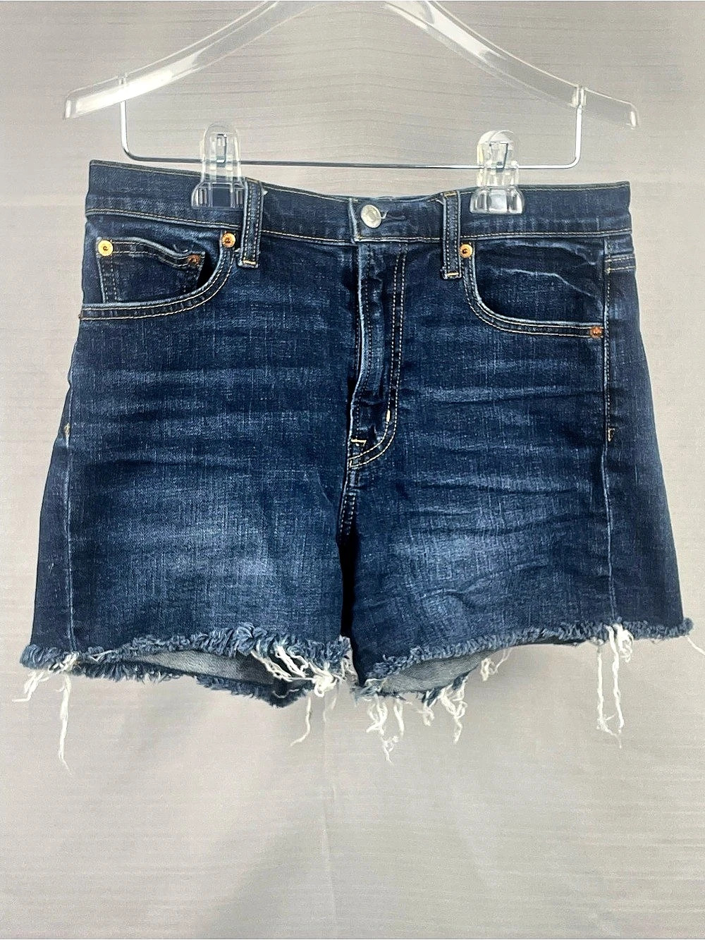 Gap Denim 4" High Rise Denim Shorts Frayed Hem Dark Wash Sz 6 (28)